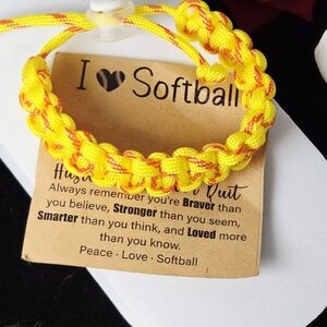 Softball Paracord Bracelet – “Hustle Hit Never Quit” Gift Adjustable Yellow Red